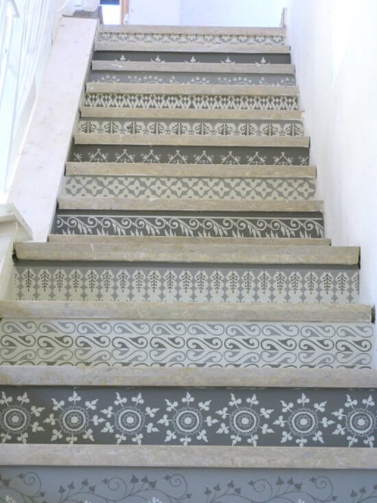 stenciled stairs