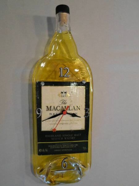 Recycled The MACALLAN single Highland malt scotch whisky -melted bottle wall clock -Gift for him