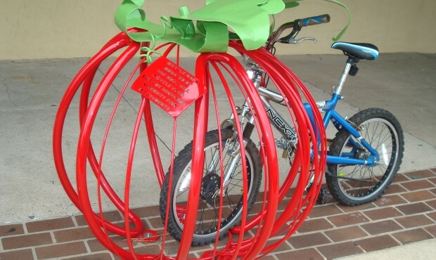 番茄的自行车架在岩石山,SC