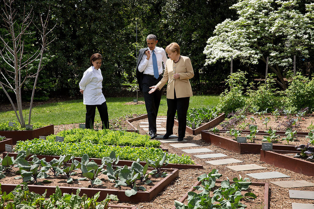 奥巴马带默克尔参观白宫花园