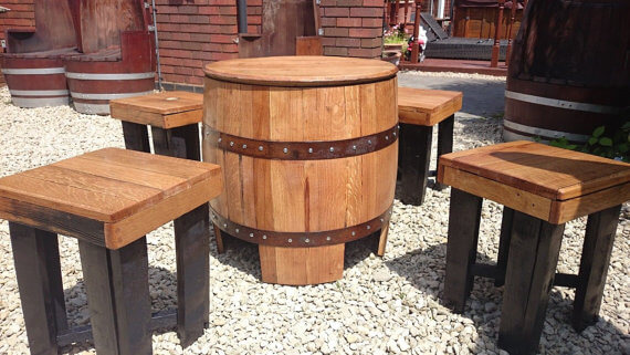 Solid Oak Whisky Barrel Table Set