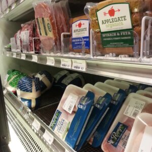 organic labelled meat on store shelves