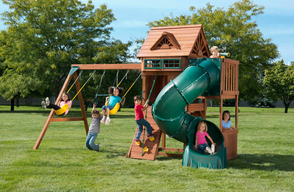 Playset with Spiral Tube Slide