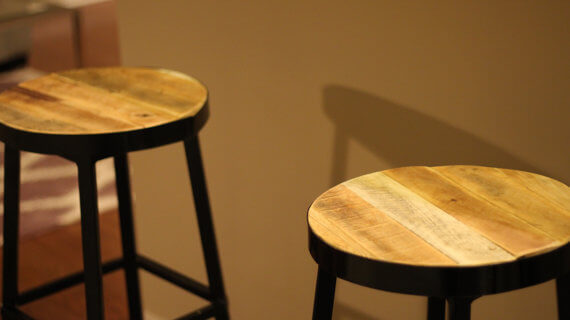 Steel Bar Stools with Reclaimed Top