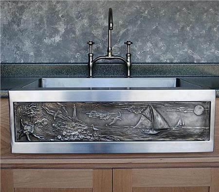 stainless steel and white bronze farmhouse sink