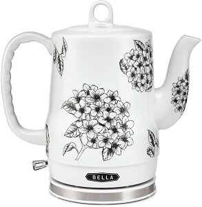 white and black floral bella ceramic electric kettle