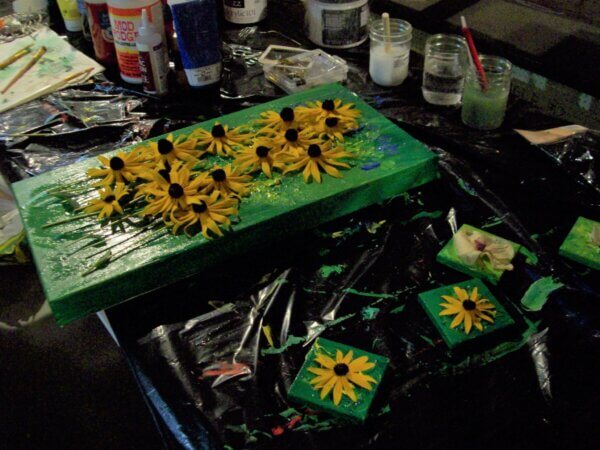 green canvas with black eyed susan flowers