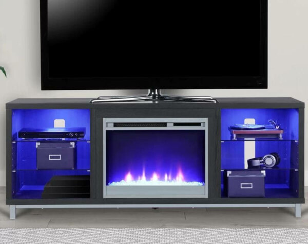 blue lighted electric fireplace