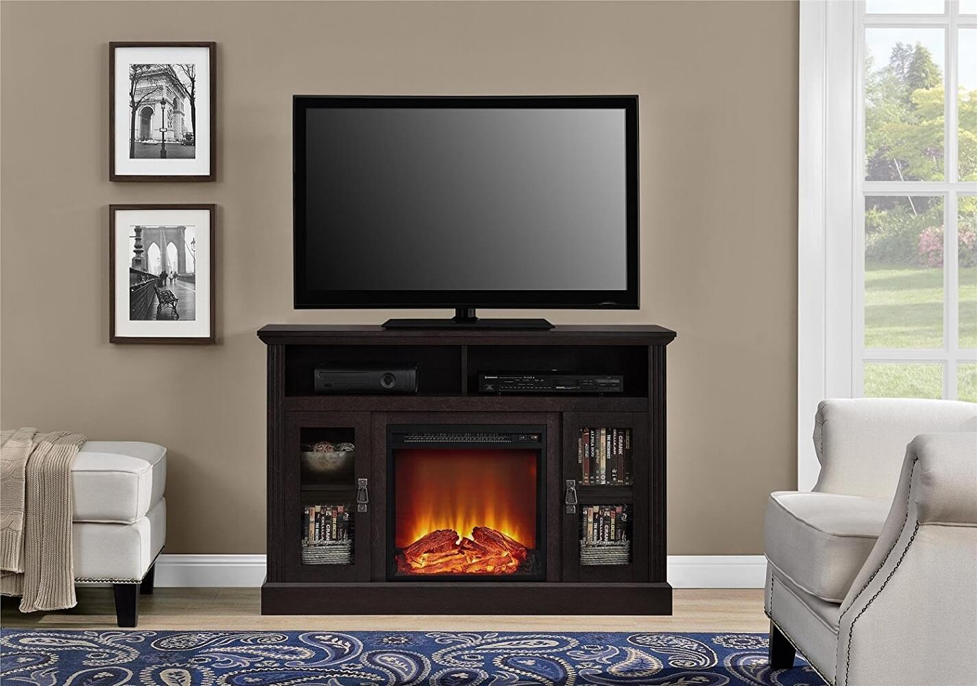 Espresso Television Stand Electric Fireplace