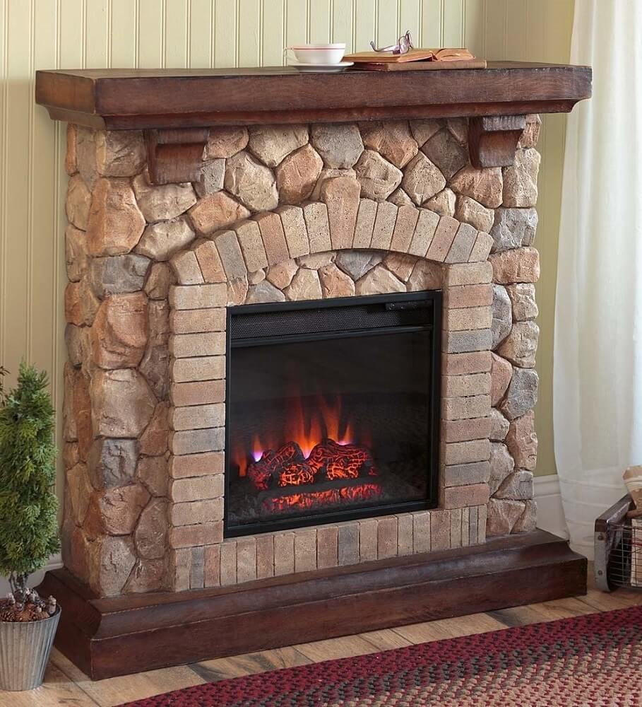 Small Stacked Stone Fireplace