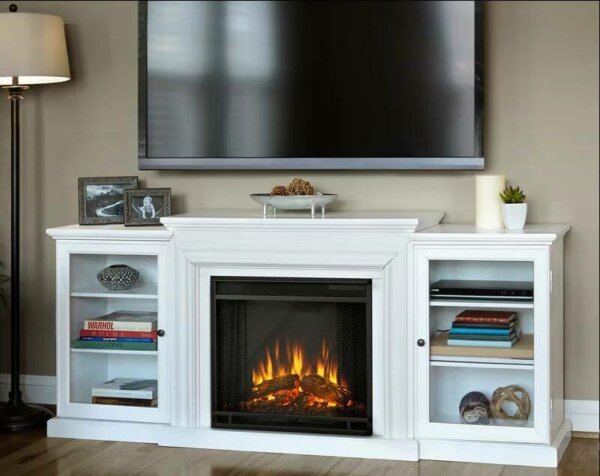 white television stand electric fireplace