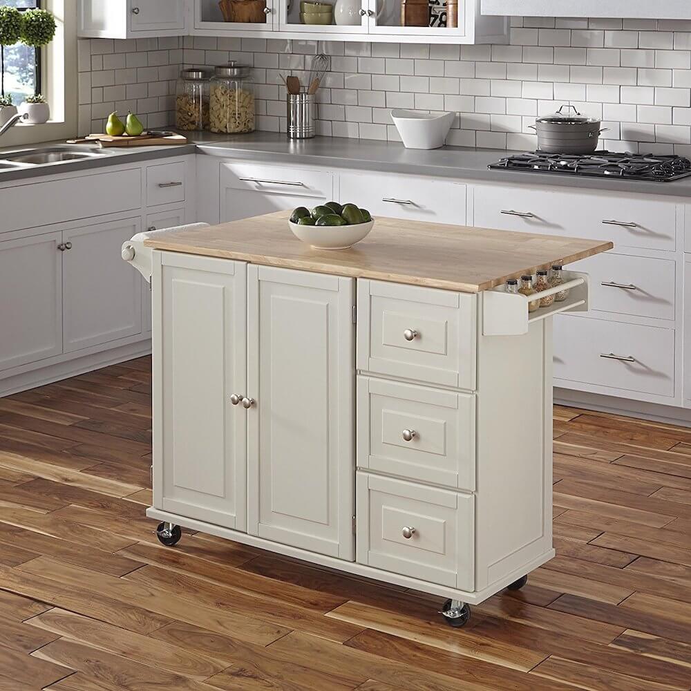 White Kitchen Cart with Leaf