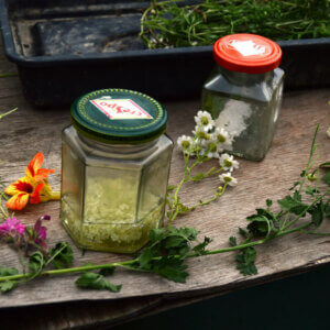 tinctures and foraged herbs and flowers