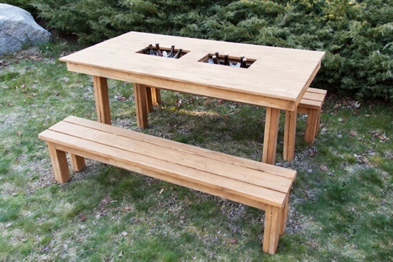 picnic table with cooler