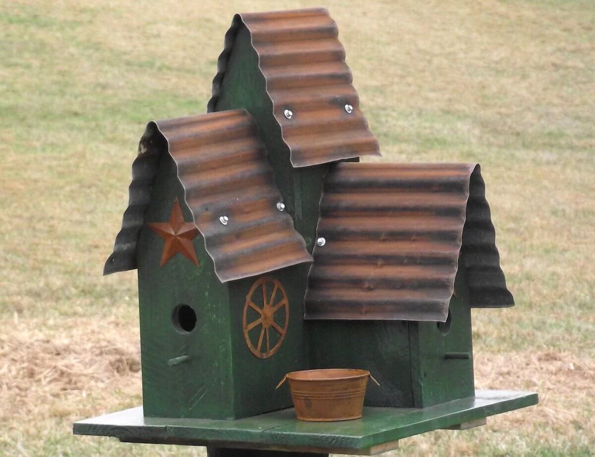 Repurposed Wood and Tin Birdhouse