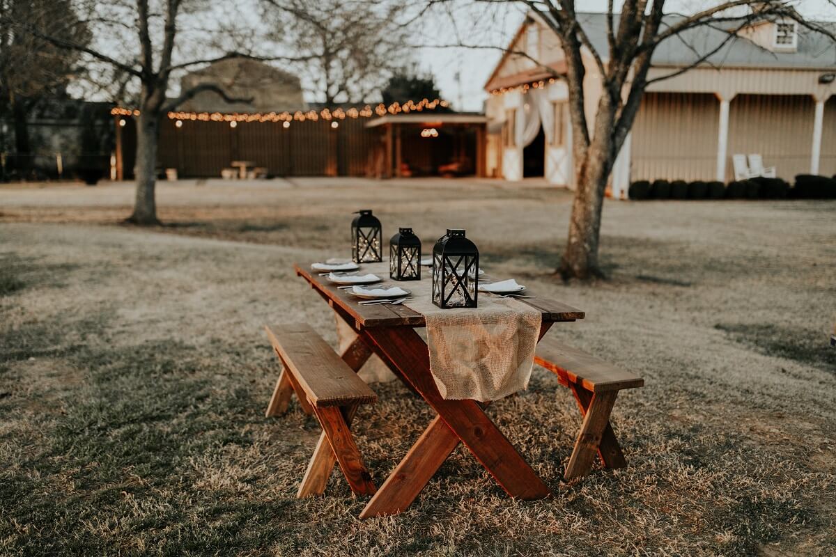rustic picnic table with dining set