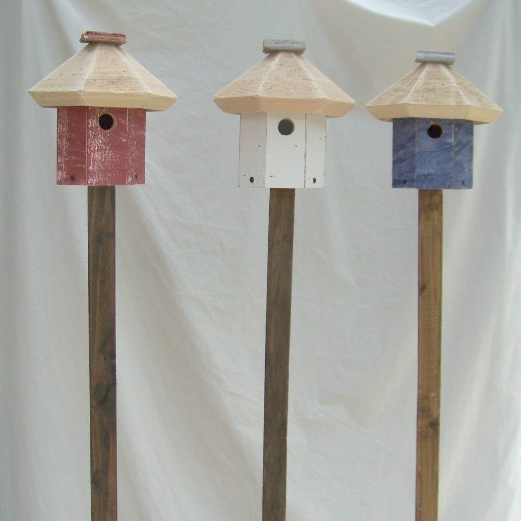 Wood Bird House on a Pole