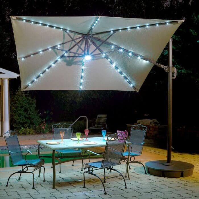 square patio umbrella with solar lights