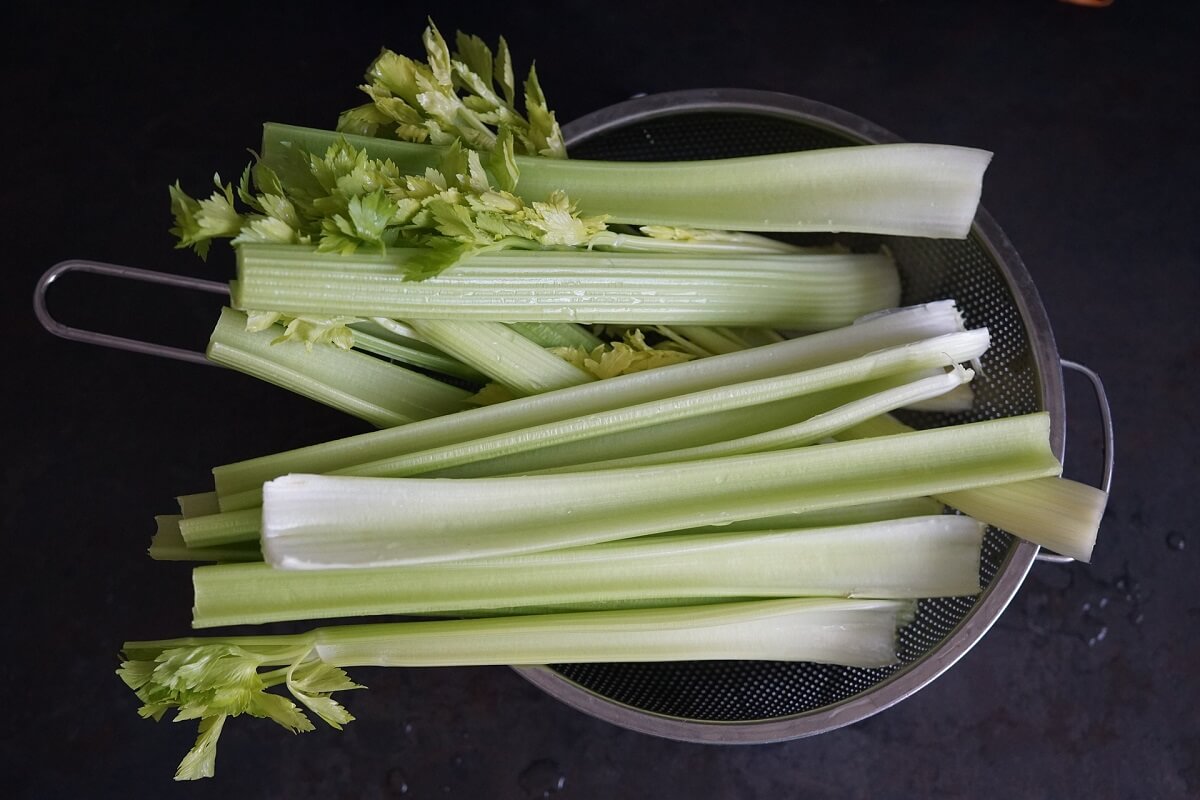 celery in strainer