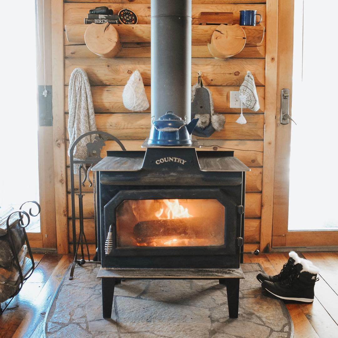 wood stove inside cabin